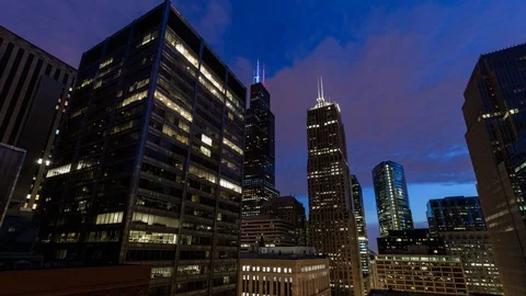 Day to night timelapse hyperlapse of Chicago Skyscrapers, Willis tower in back Vídeos de archivo 96233835