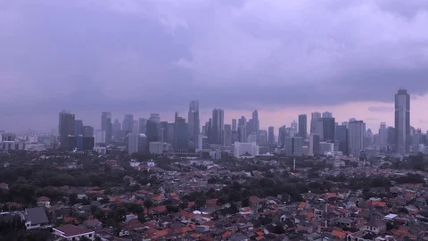Day to Night TIMELAPSE Jakarta Downtown Skyline with High-Rise Buildings Stock Footage 129486953