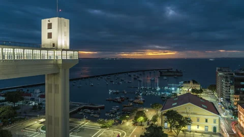 Day to Night Timelapse of Lacerda Elevator in Salvador, Bahia, Brazil, Zoom In Stock Footage 310778261