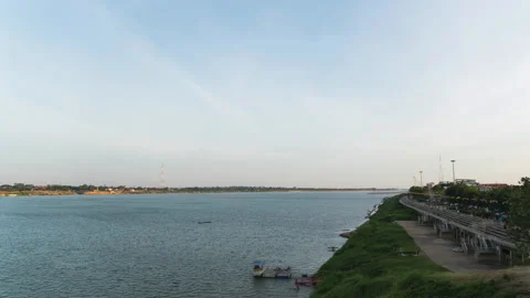 Day to night timelapse of Mekong river and Nakhon Phanom riverside Stock Footage 155048278