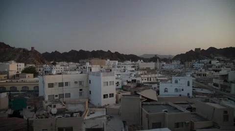 Day to night timelapse of Mutrah rooftops Stock Footage 45196440