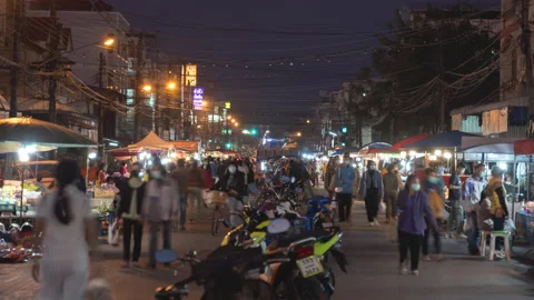 Day to night timelapse of Nakhon Phanom night market. Stock Footage 155049683