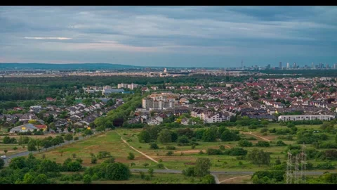 Day to night timelapse over Moerfelden Walldorf with skyline and airport Stock Footage 309680271