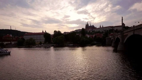 Day to Night Timelapse at the River in Prague Stock Footage 82686625