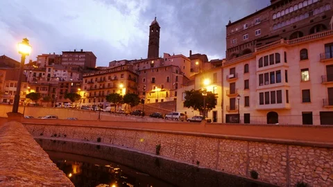 Day to Night Timelapse of a small Spanish city Stock Footage 98202361