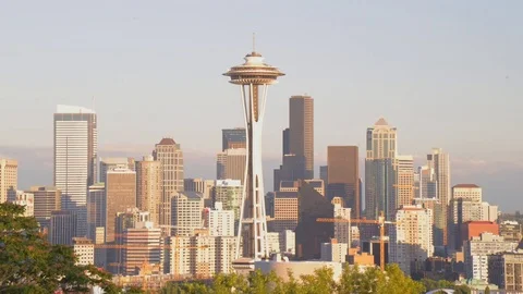 Day to night timelapse of spaceneedle and downtown seattle skyline Stock Footage 83361428