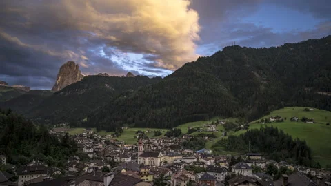 Day-to-Night Timelapse of St. Ulrich in the Dolomites - Italy Stock Footage 149357040