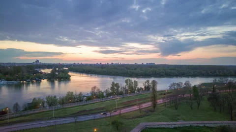 Day to Night Timelapse sunset Belgrade, Serbia. Stock Footage 153378141