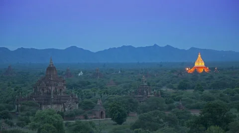 Day to Night Timelapse of Temples and Pagodas in Bagan Burma (Myanmar) Stock Footage 64913125