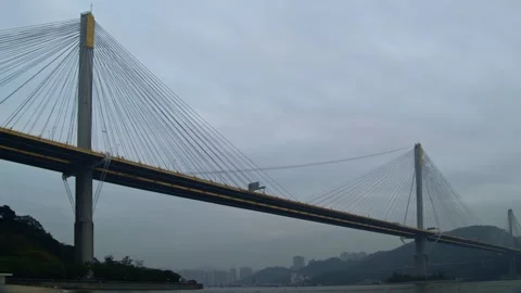 Day to night timelapse of Ting Kau Bridge in Hong Kong - 4k Video stock 296348614