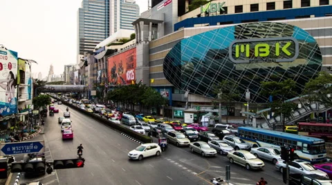 Day to Night Timelapse of Traffic at Pathumwan Intersection near MBK Stock Footage 48134530