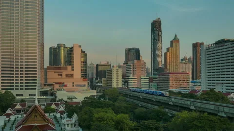 DAY to NIGHT Timelapse view Cityscape of Buddhist Temple Area in A Modern City. Stock Footage 68850642