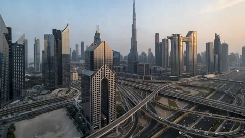 Day to night timelapse view of skyline of Downtown Dubai Stock-Footage 261399788