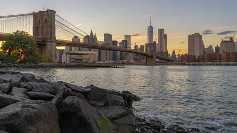 Day to night transition time lapse of the Brooklyn bridge Video stock 70822900