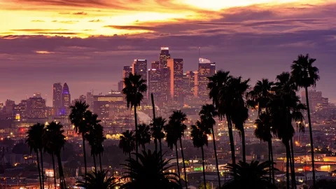 Day to night transition time lapse Los Angeles downtown Stock Footage 101418240