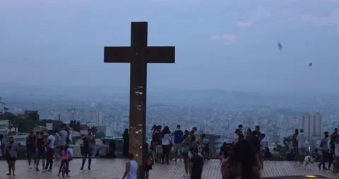 Day to night transition time lapse from Praça do Papa square, a popular place fo Stock Footage 155609492
