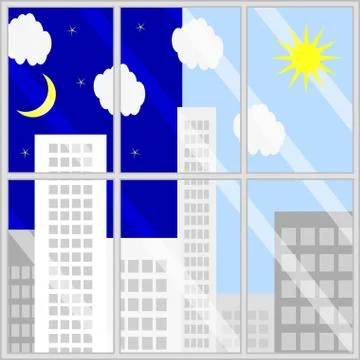 Day night view from window Stock Illustration