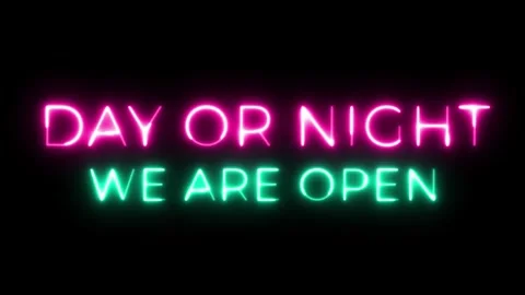Day or Night, We Are Open: Neon Sign Graphic Stock Footage 302162192