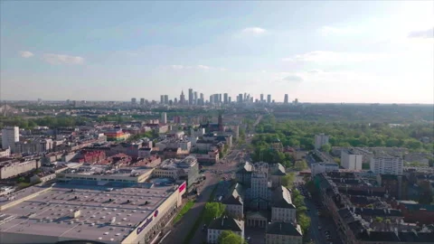 Day overall drone advancing toward buildings with skyscrapers, Warsaw 動画素材 339172743