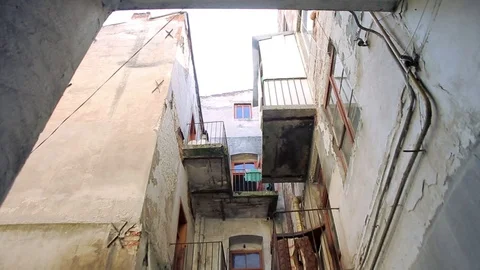 Day Pan left up balcony patio building Stock Footage 70154057