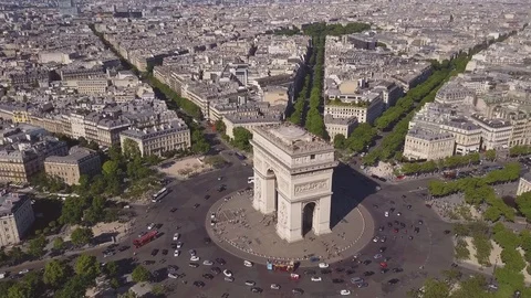 Day paris arch de triumph traffic circle aerial panorama 4k time lapse france Stock Footage 78743524