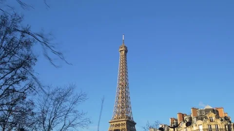 Day paris eiffel tower block tourist bus ride point of view panorama 4k france Stock Footage 82263796