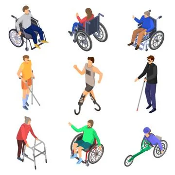 Day persons disabilities icon set, isometric style Stock Illustration