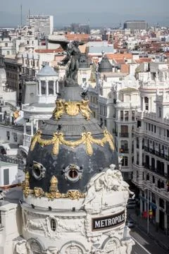 Day photography rooftop view edificio metropolis at the corner of calle de al Stock Photos