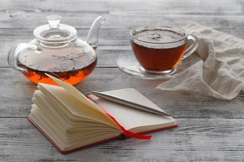 Day planning with cup of tea Stock Photos