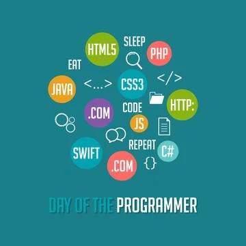 Day of the Programmer banner or greeting card with code symbol Stock Illustration