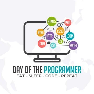Day of the Programmer banner or greeting card with code and monitor symbol Stockillustratie