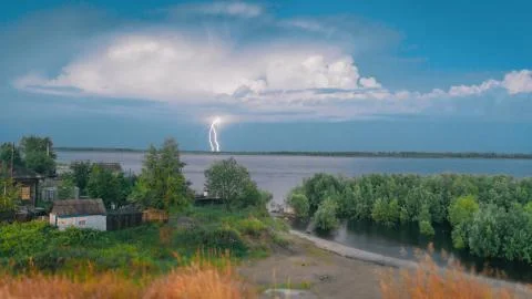 Day rain with lightning Stock Photos