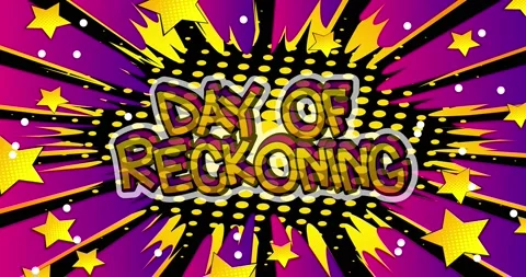 Day of Reckoning. Comic book word text moving back and forth Stock Footage 161369213