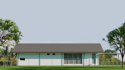 Day Scene House Side View 3D Illustration Stock Illustration