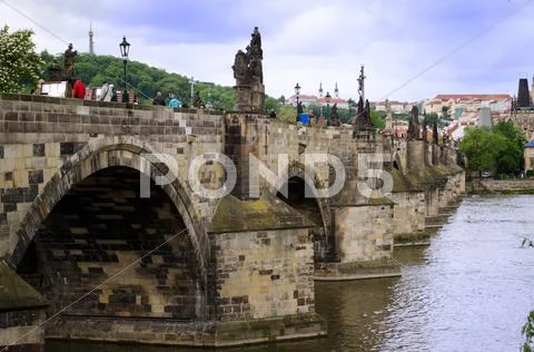 Day shot of charles bridge in prague, czech republic Stock Photos