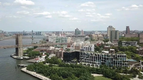The day skyline of Brooklyn and bridge Stock Footage 112613557