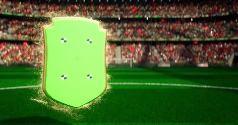Day soccer match or player shield card, stadium background Stock Footage 249339750