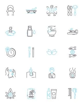Day spa linear icons set. Relaxation, Indulgence, Serenity, Pampering Stock Illustration