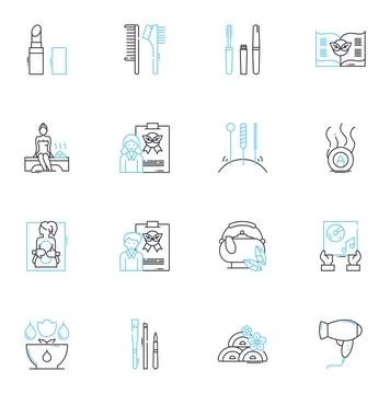 Day spa linear icons set. Relaxation, Indulgence, Serenity, Pampering Stock Illustration