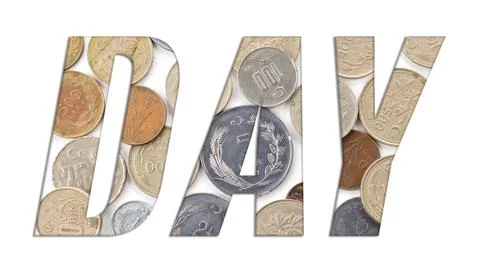 DAY - with stack of old Turkish coins on white background Stock Photos
