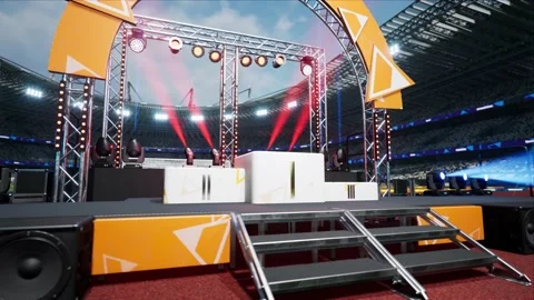 Day stadium arena empty competition pedestal waiting ceremony Stock Footage 155147520