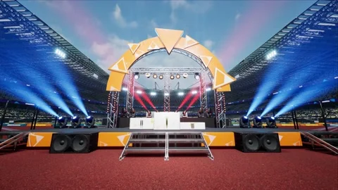 Day stadium arena empty competition pedestal waiting ceremony Stockbeeldmateriaal 155147625