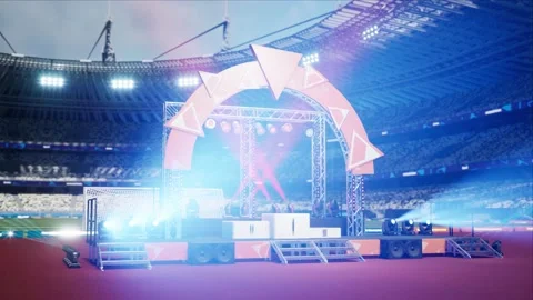 Day stadium arena empty competition pedestal waiting ceremony Stock Footage 155147653