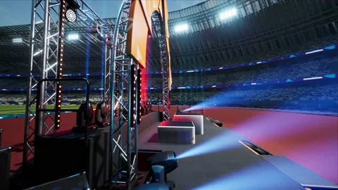 Day stadium arena empty competition pedestal waiting ceremony Stock Footage 155147687