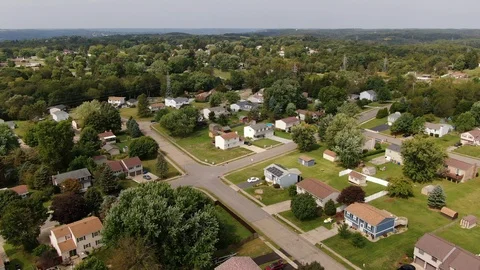 Day Summer Aerial View of Typical Pennsylvania Neighborhood  	 Stock Footage