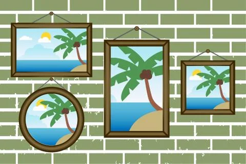 Day summer beach frames on a wall Illustrazione stock