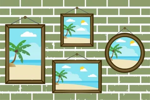 Day summer beach frames on a wall Stock Illustration
