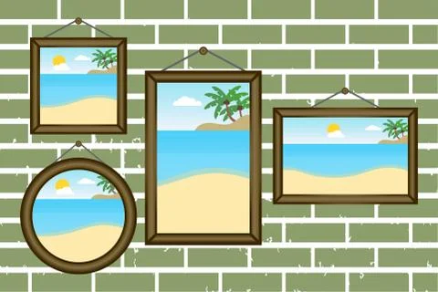 Day summer beach frames on a wall Stock Illustration