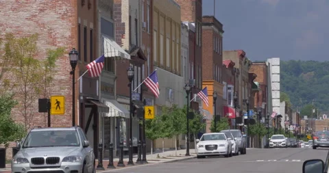Day Summer Exterior Establishing Shot of Small American Town Main Street Stock Footage 137965876