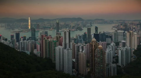 Day till night panoramic 4k time lapse from hong kong city china Stock Footage 46548090